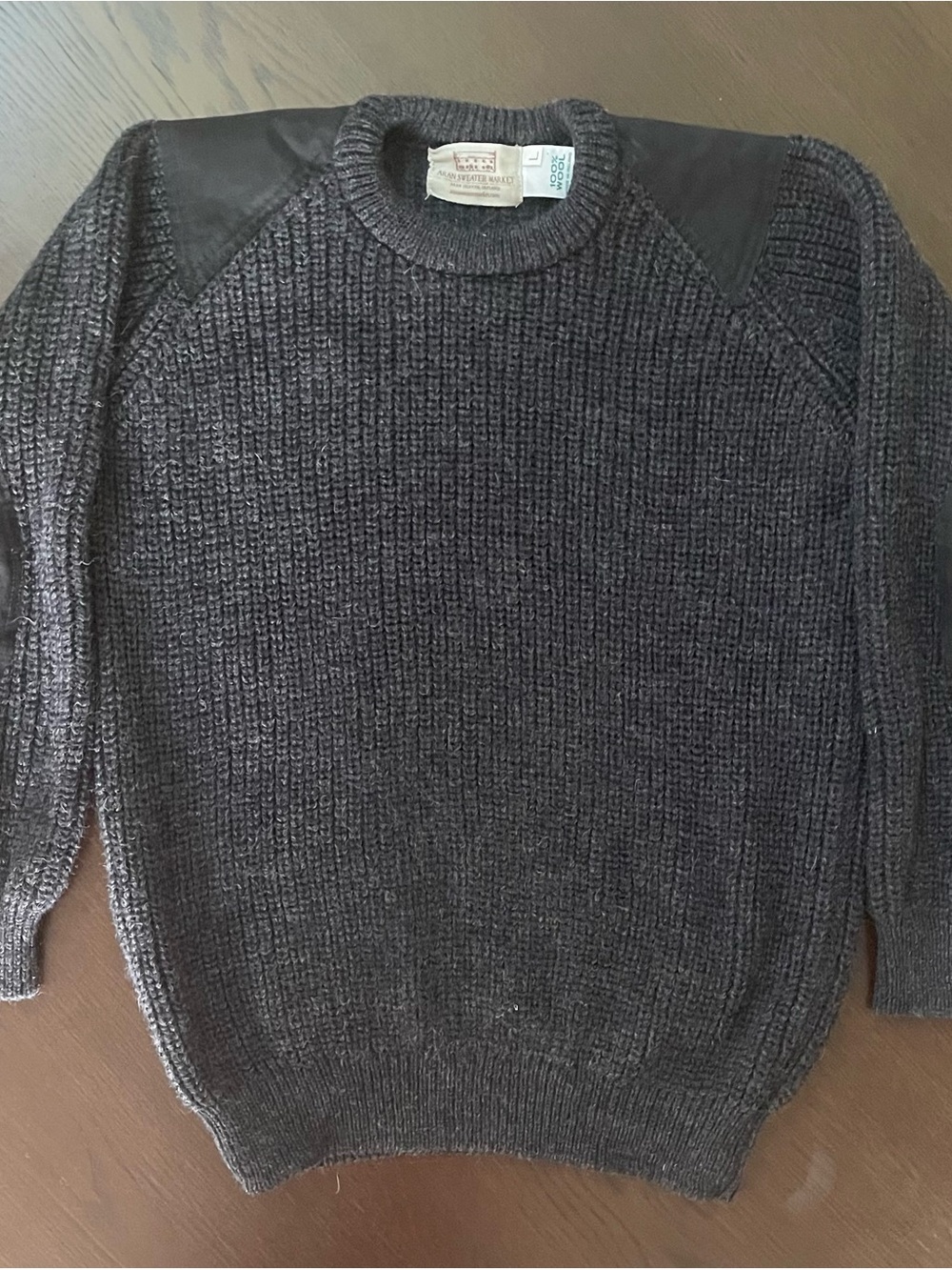 Aran Sweater Market Wool Fisherman Pullover Men's L Charcoal Gray Knit Ireland
